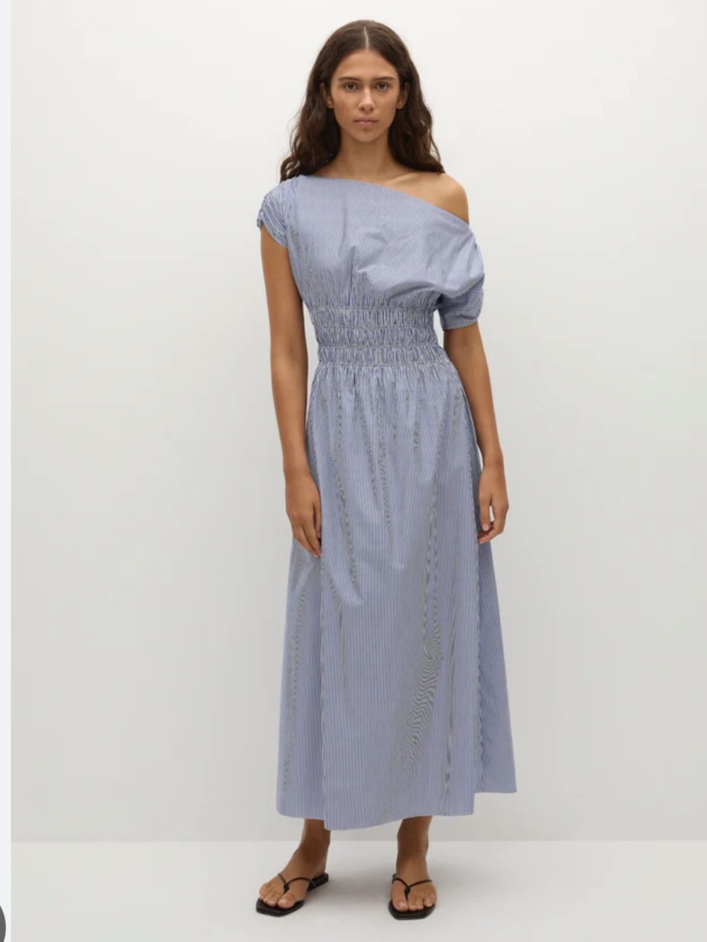 Faithfull the Brand One-Shoulder Maxi Dress in Light Blue Stripe